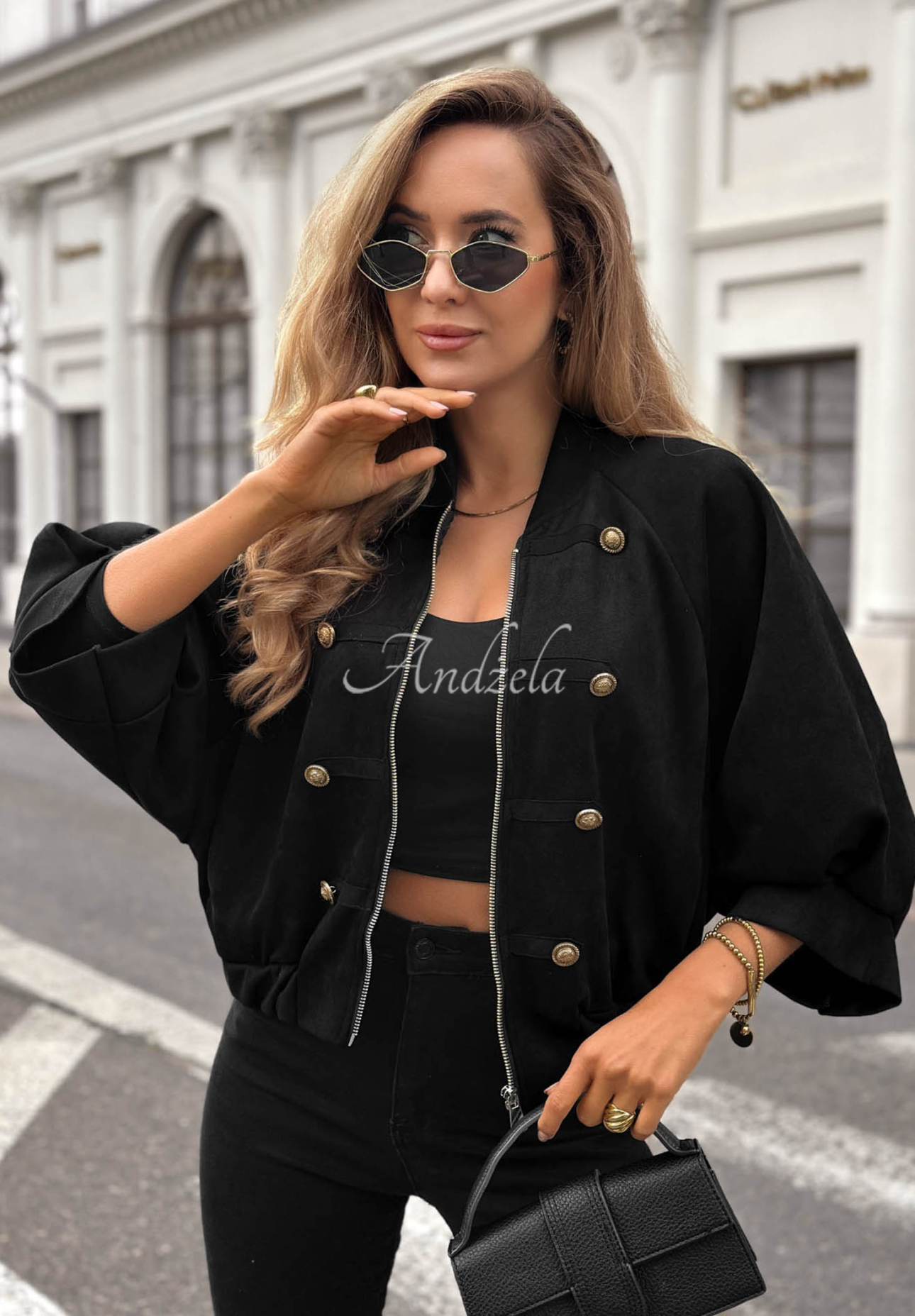 Wildlederjacke im Napoleon-Stil Elegant Force Schwarz