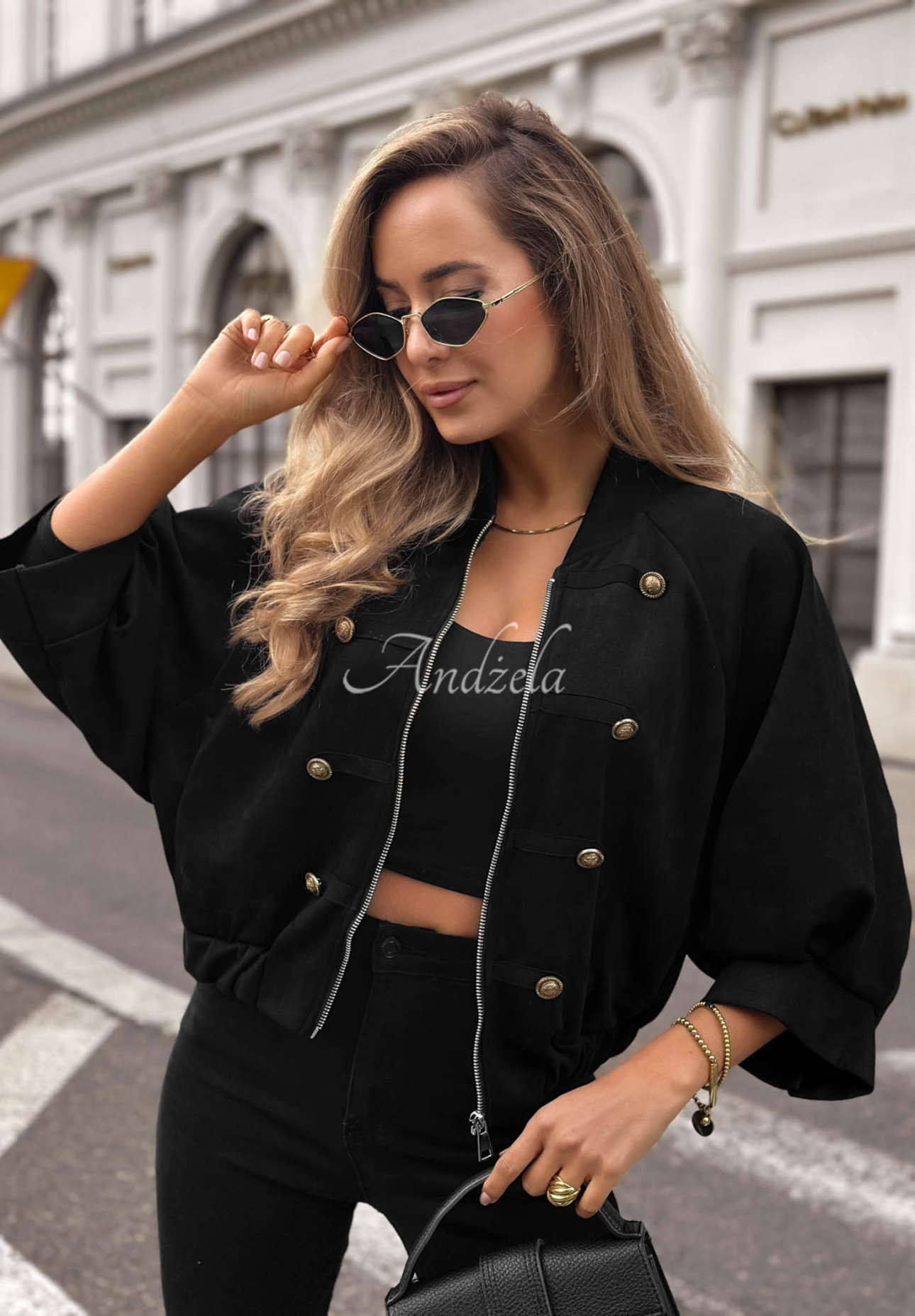 Wildlederjacke im Napoleon-Stil Elegant Force Schwarz