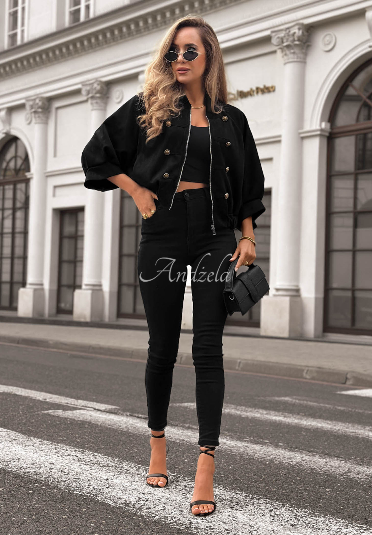 Wildlederjacke im Napoleon-Stil Elegant Force Schwarz