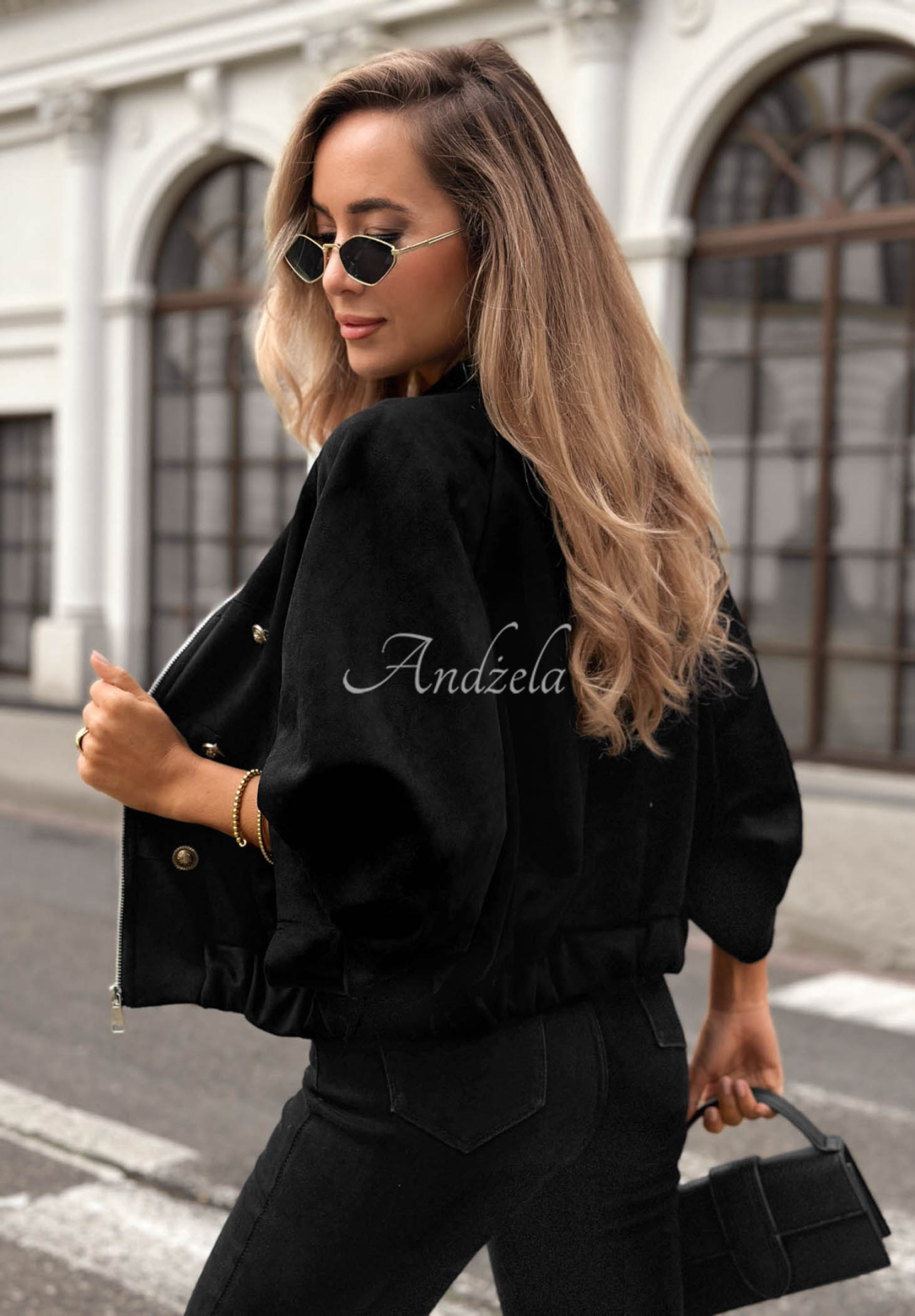 Wildlederjacke im Napoleon-Stil Elegant Force Schwarz