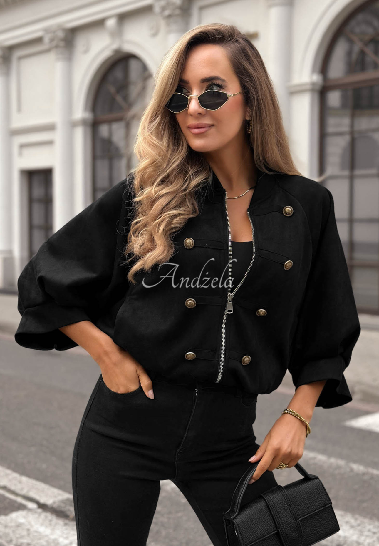 Wildlederjacke im Napoleon-Stil Elegant Force Schwarz