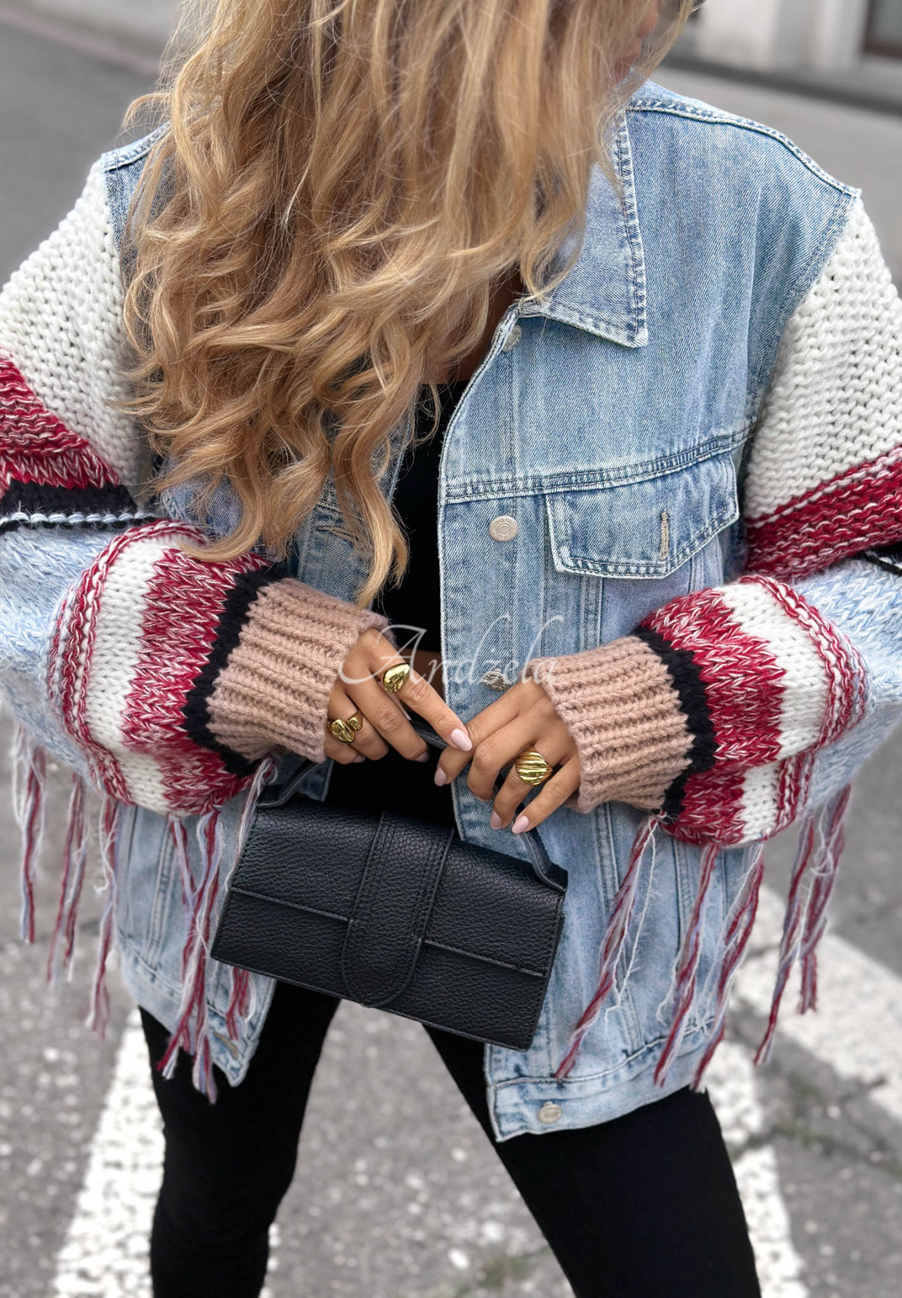 Jeansjacke mit Strickärmeln Modern Knit Hellblau