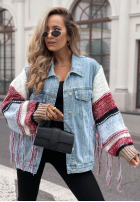 Jeans Jacke katana ze sweterkowymi rękawami Modern Knit Hellblau