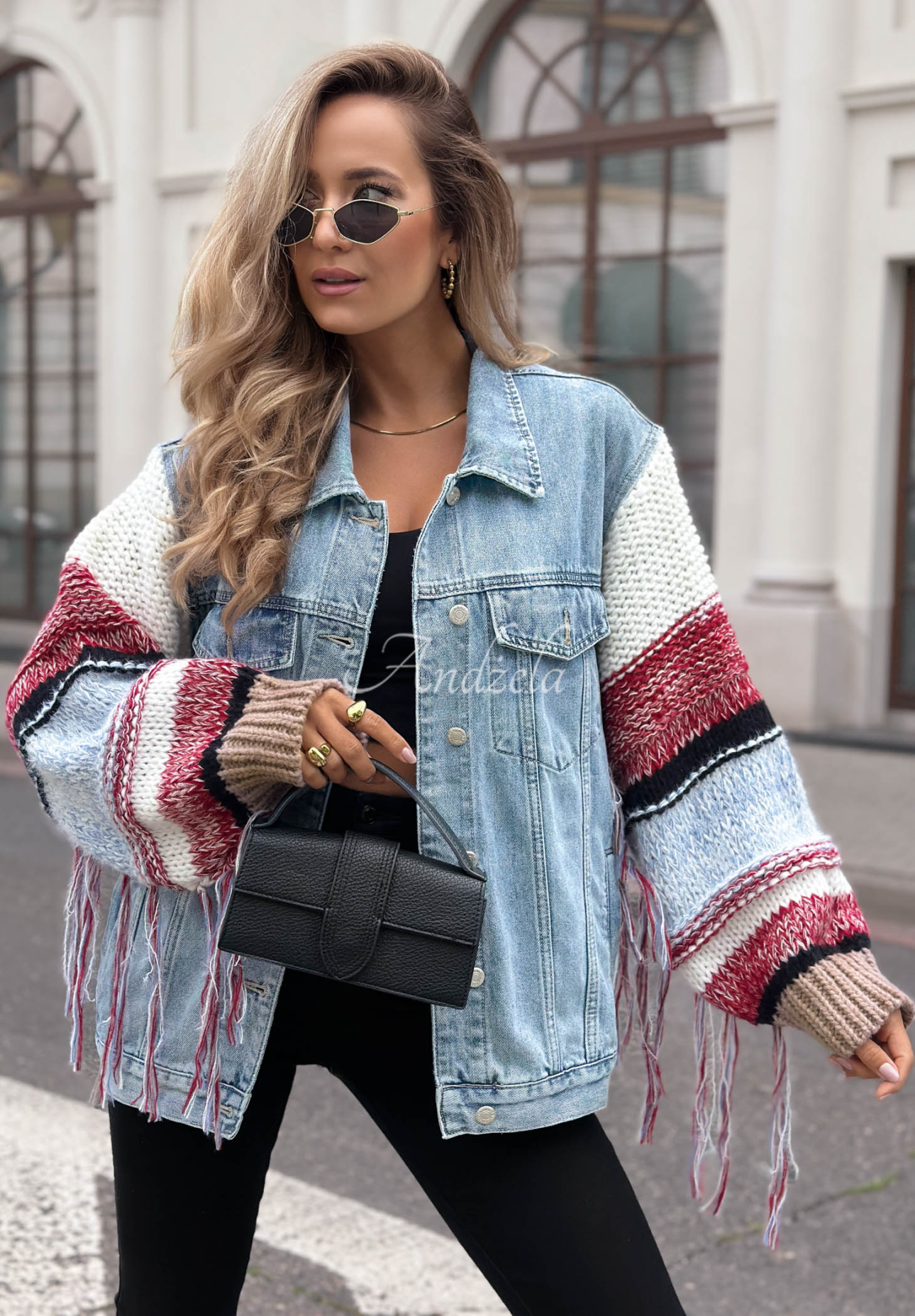 Jeansjacke mit Strickärmeln Modern Knit Hellblau