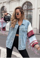 Jeans Jacke katana ze sweterkowymi rękawami Modern Knit Hellblau