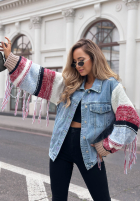 Jeans Jacke katana ze sweterkowymi rękawami Modern Knit Hellblau