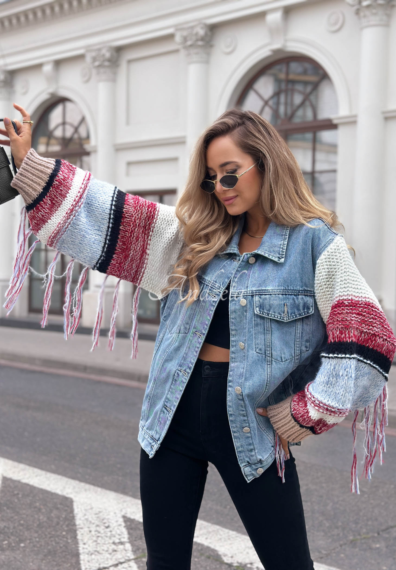 Jeansjacke mit Strickärmeln Modern Knit Hellblau