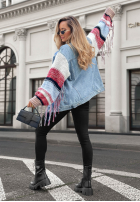 Jeans Jacke katana ze sweterkowymi rękawami Modern Knit Hellblau