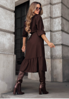 Kleid midi z falbanką True Elegance Schokoladenbraun