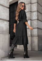 Kleid midi z falbanką True Elegance Schokoladenbraun
