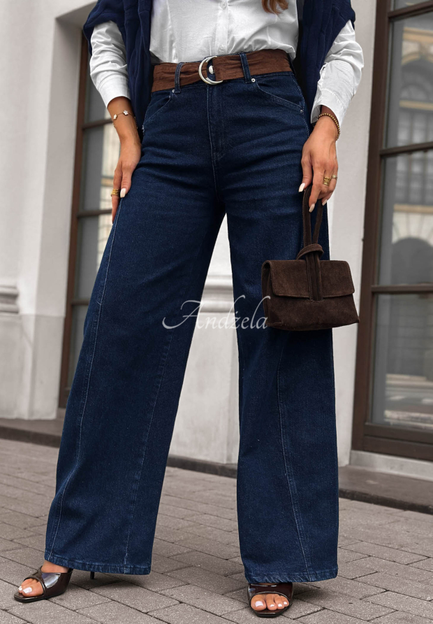 Jeanshose mit weitem Bein und G&uuml;rtel Urban Flam Dunkelblau
