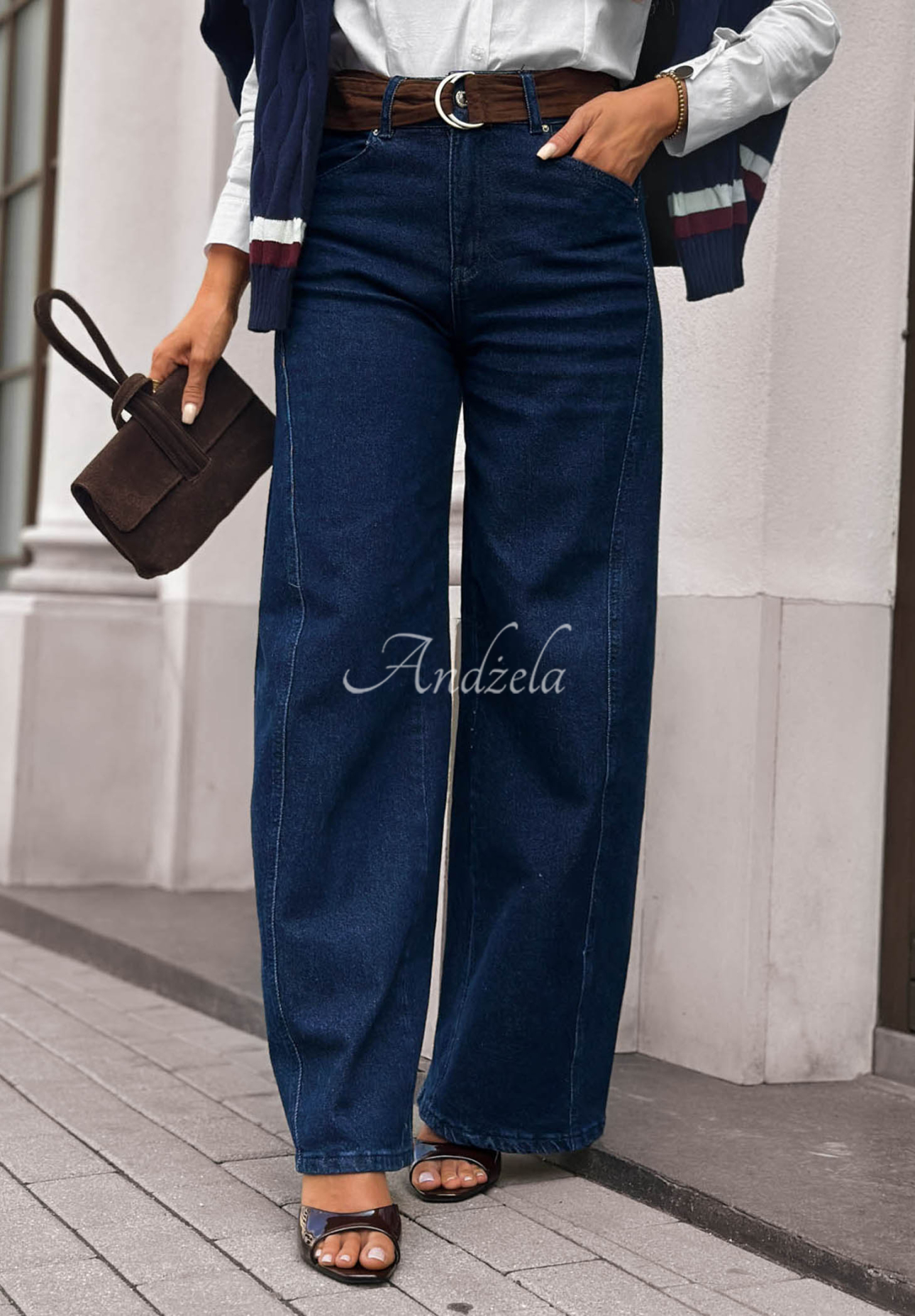 Jeanshose mit weitem Bein und Gürtel Urban Flam Dunkelblau