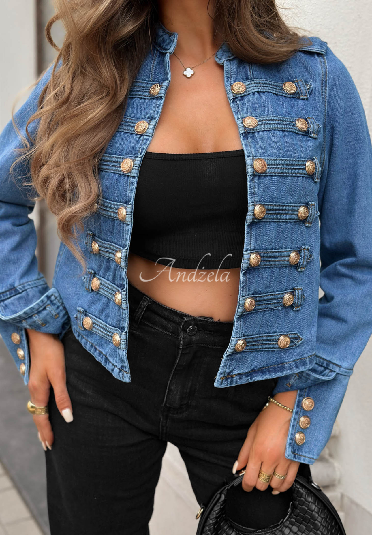 Kurze Jeansjacke im Napoleon-Stil mit Knöpfen Your Choice Blau