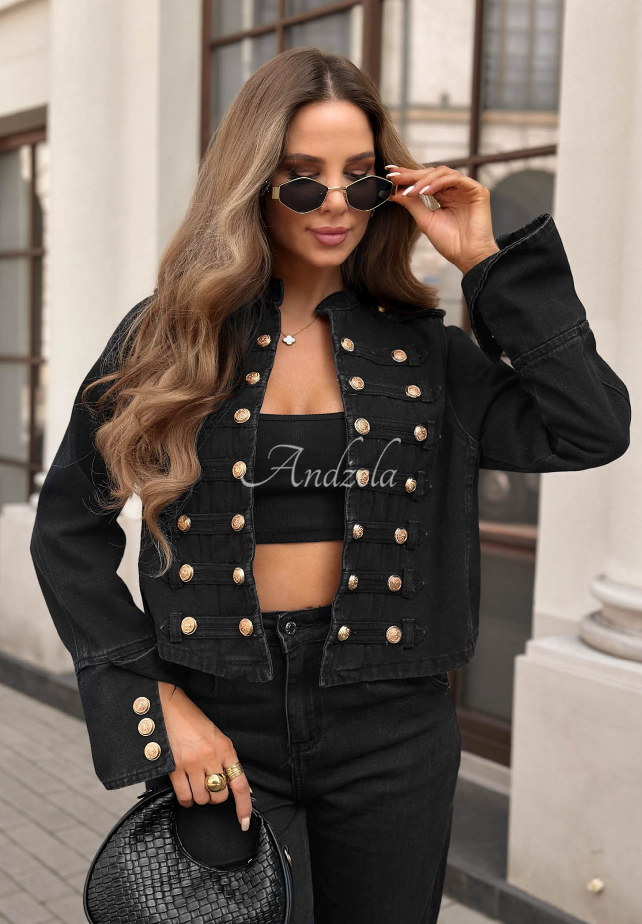 Kurze Jeansjacke im Napoleon-Stil mit Knöpfen Your Choice Dunkelblau