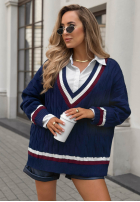 Pullover oversize z dekoltem Casual Girl Dunkelblau