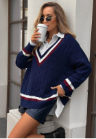 Pullover oversize z dekoltem Casual Girl Dunkelblau