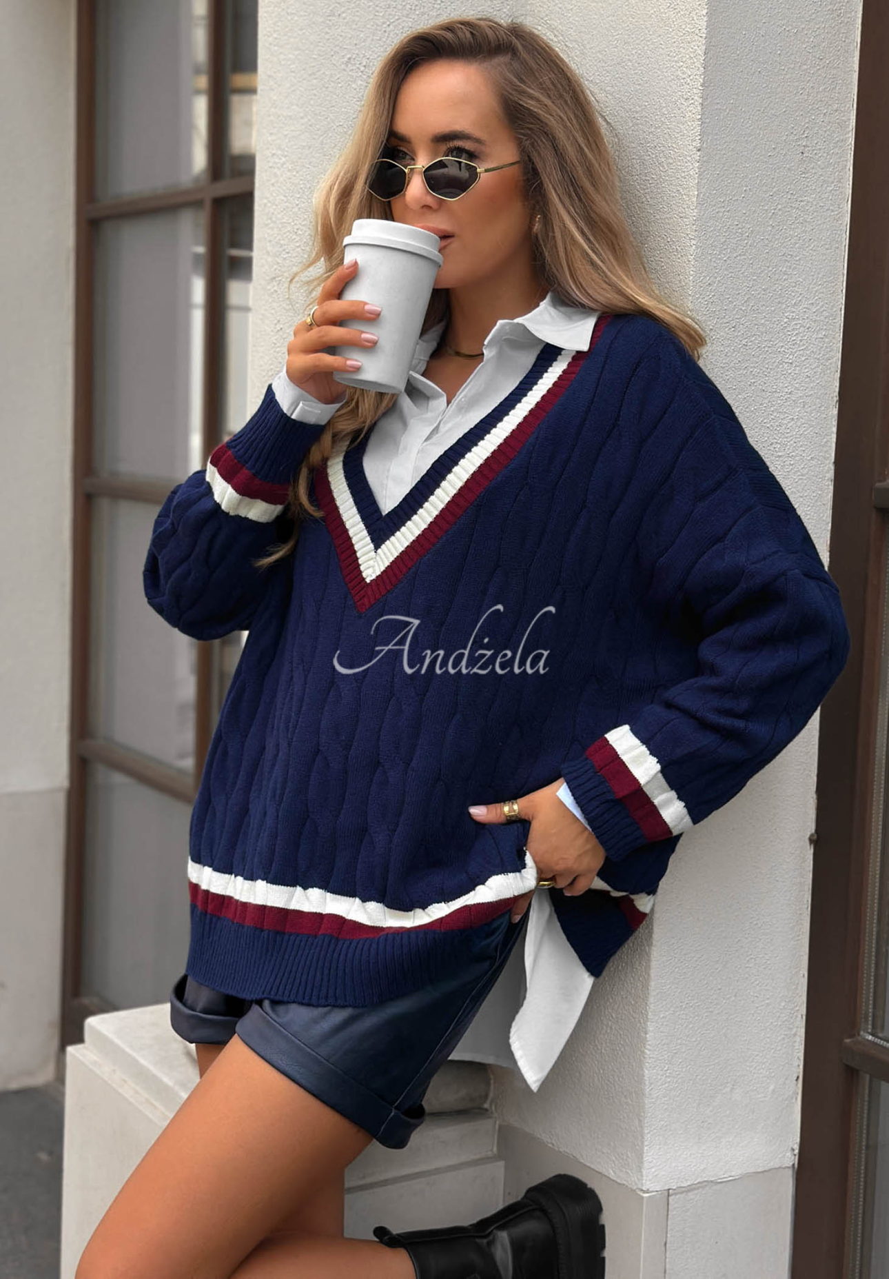 Oversize-Pullover mit Viskose Casual Girl Dunkelblau