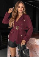 Długa elegancka Blazer z paskiem Coffee Date Schwarz