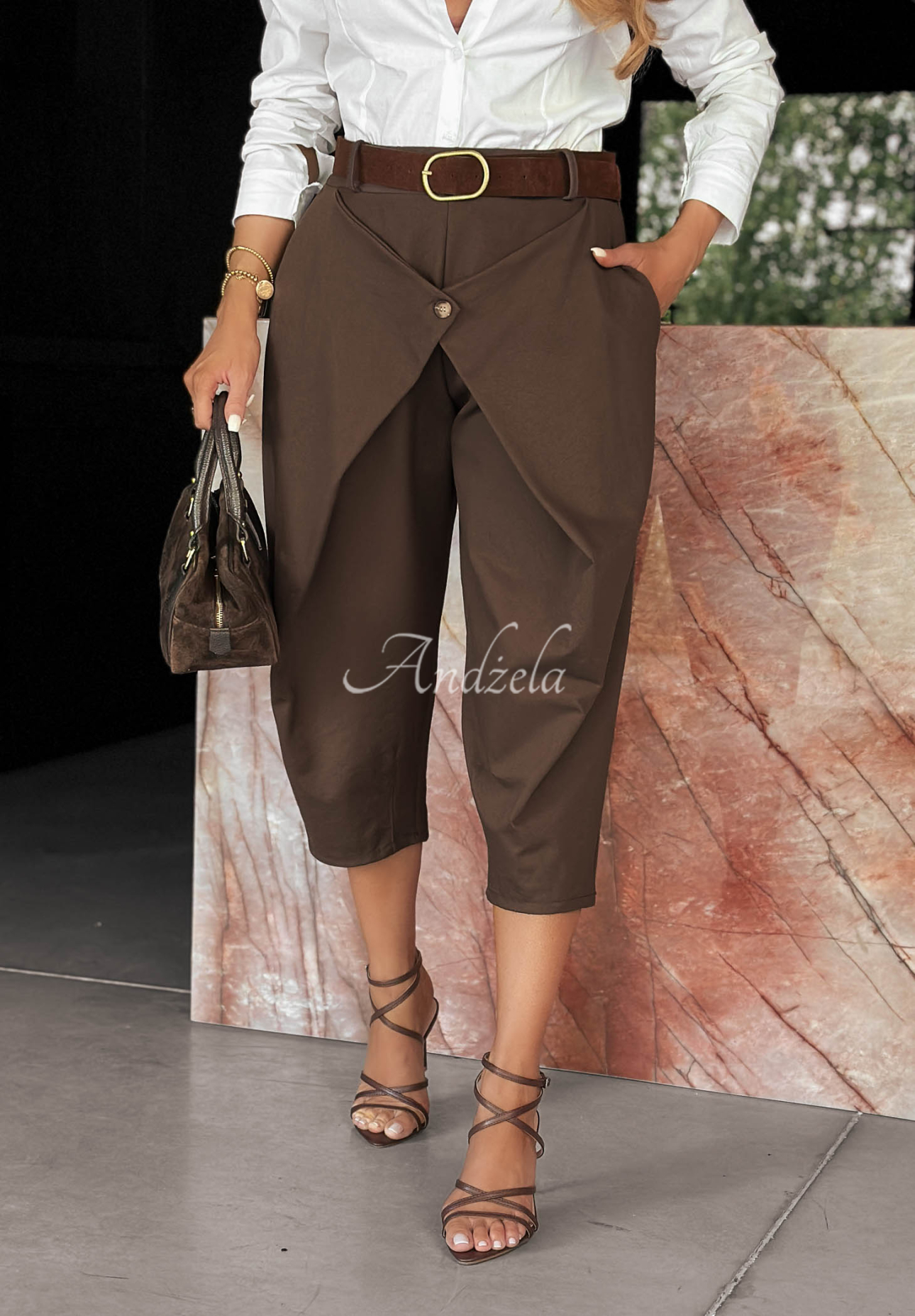 Viskosehose mit Wickelfront Cozy Trails Schokoladenbraun