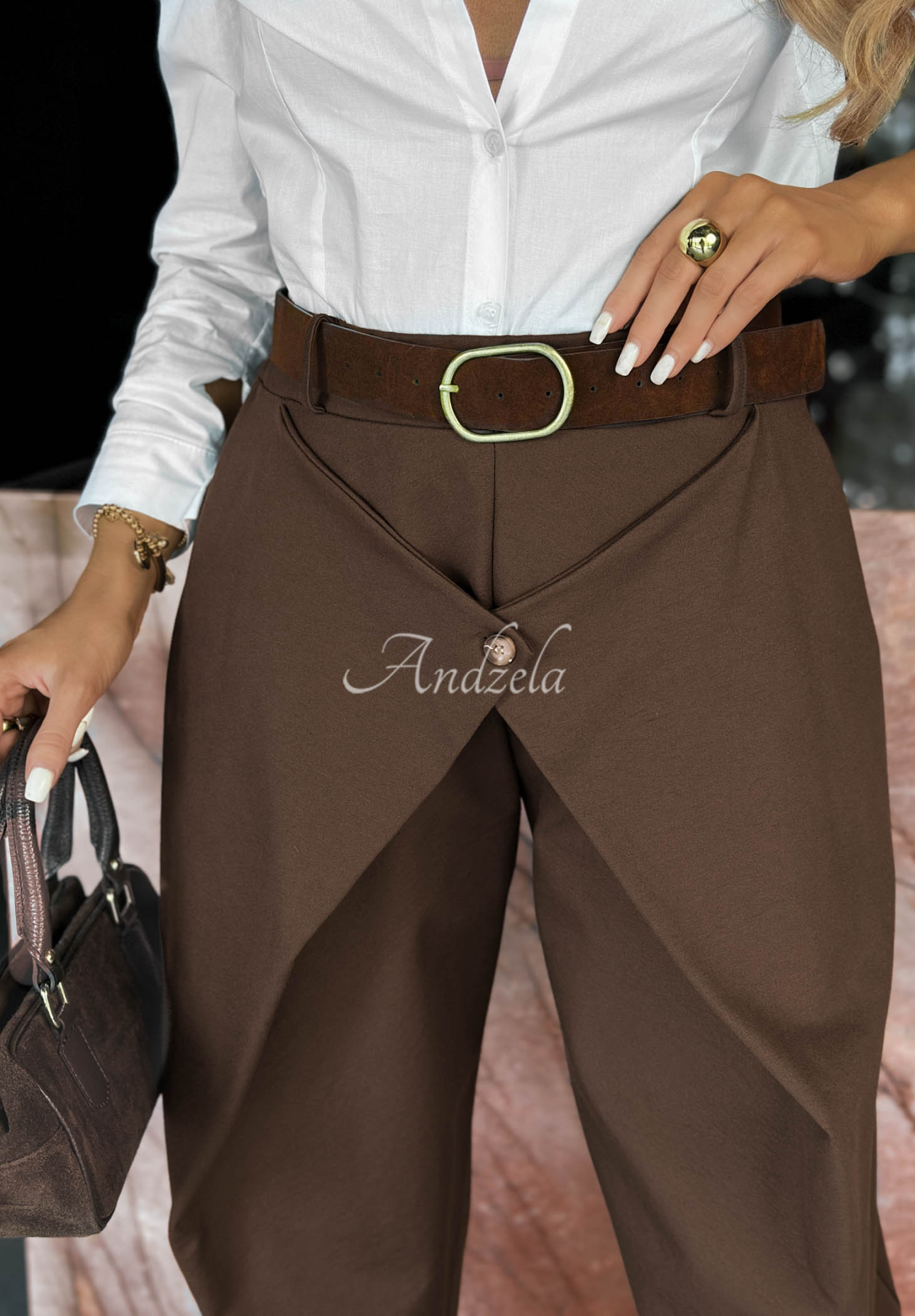 Viskosehose mit Wickelfront Cozy Trails Schokoladenbraun