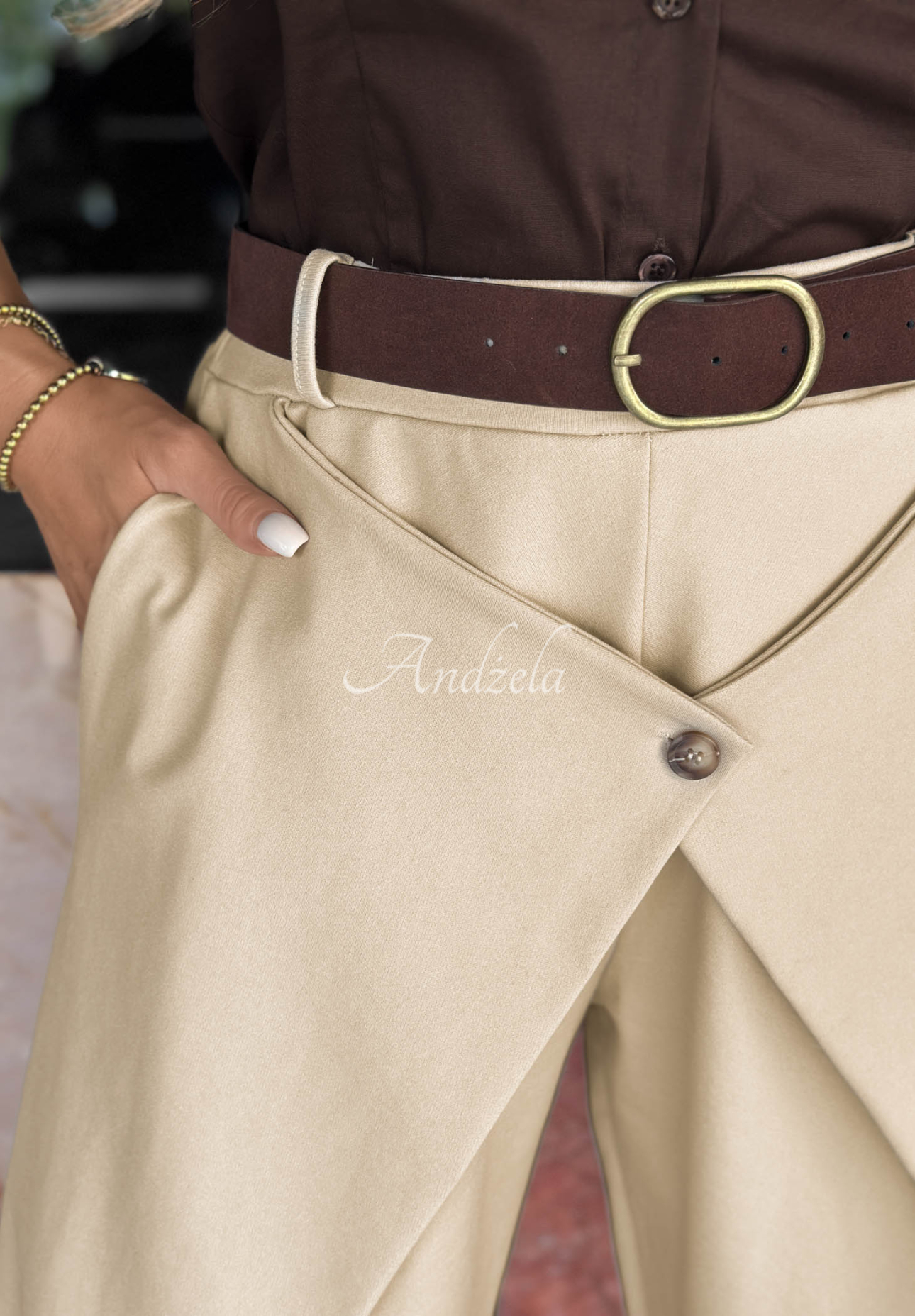 Viskosehose mit Wickelfront Cozy Trails Beige