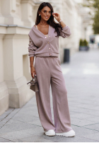 Prążkowany Set Pullover i Hose wide leg Simple Escape Schokoladenbraun
