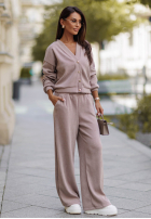 Prążkowany Set Pullover i Hose wide leg Simple Escape Schokoladenbraun