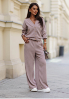 Prążkowany Set Pullover i Hose wide leg Simple Escape Schokoladenbraun