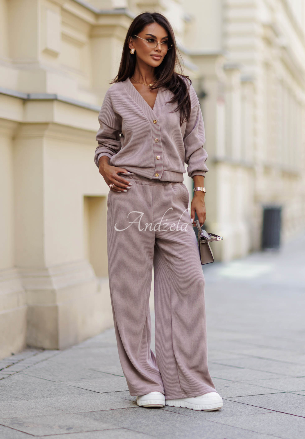 Cord-Set Sweatshirt und Hose wide leg aus Baumwolle Simple Escape Beige