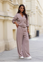 Prążkowany Set Pullover i Hose wide leg Simple Escape Schokoladenbraun