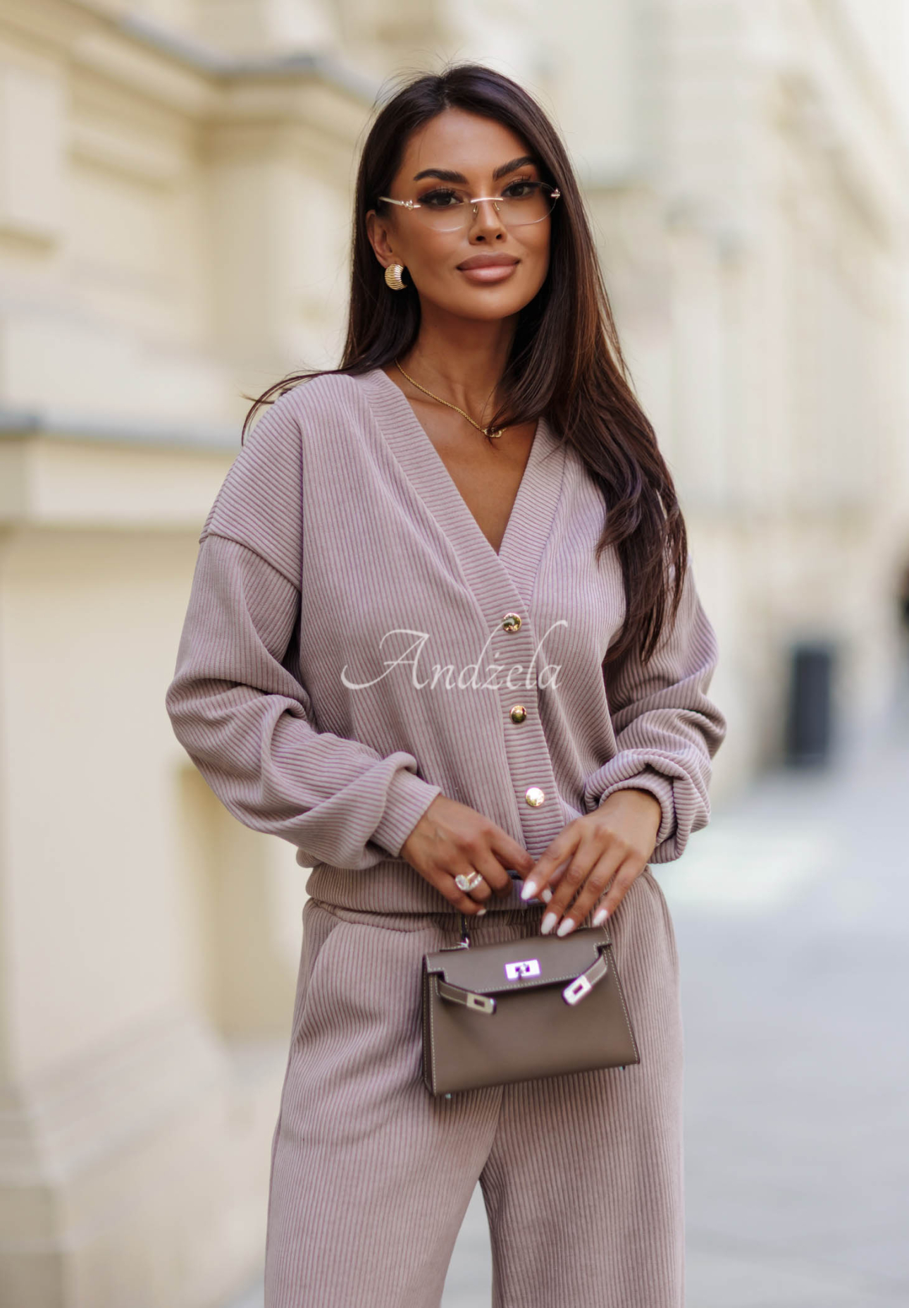 Cord-Set Sweatshirt und Hose wide leg aus Baumwolle Simple Escape Beige