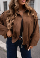 Zamszowa Jacke bomberka oversize Early Season Schokoladenbraun