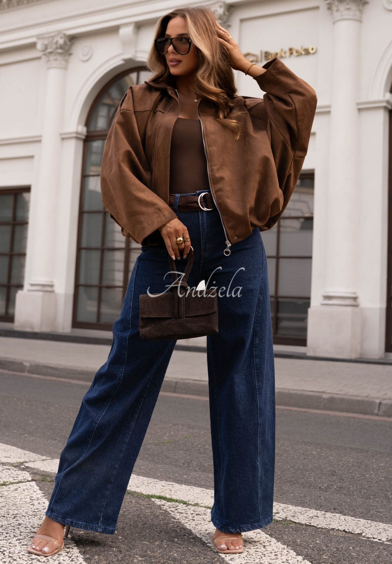 Wildleder-Bomberjacke oversize Early Season Schokoladenbraun