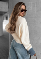 Pullover z denimowymi wstawkami Closer Now Vanillefarben