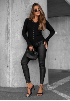 Prążkowana Bluse z koronką i szerokimi rękawami Velvet Charm Dunkelblau