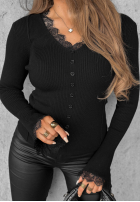 Prążkowana Bluse z koronką i szerokimi rękawami Velvet Charm Dunkelblau