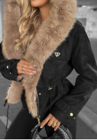 Zamszowa Jacke z futerkiem Honey Autumn Schwarz