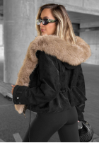 Zamszowa Jacke z futerkiem Honey Autumn Schwarz