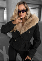 Zamszowa Jacke z futerkiem Honey Autumn Schwarz