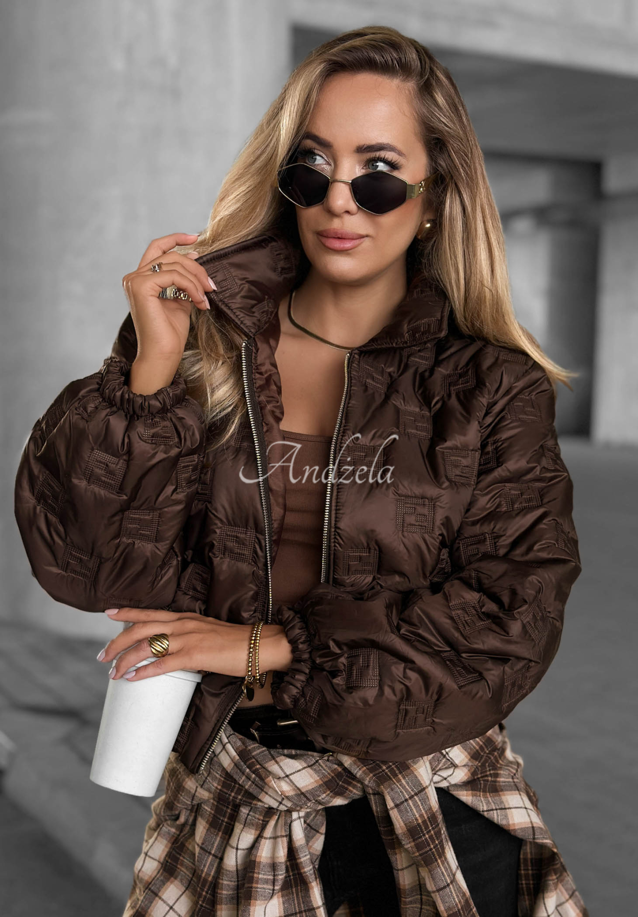 Kurze Steppjacke mit Kragen Worth Waiting Schokoladenbraun