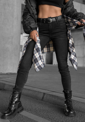 Skinny-Jeans mit Gürtel Lucky You Dunkelgrau