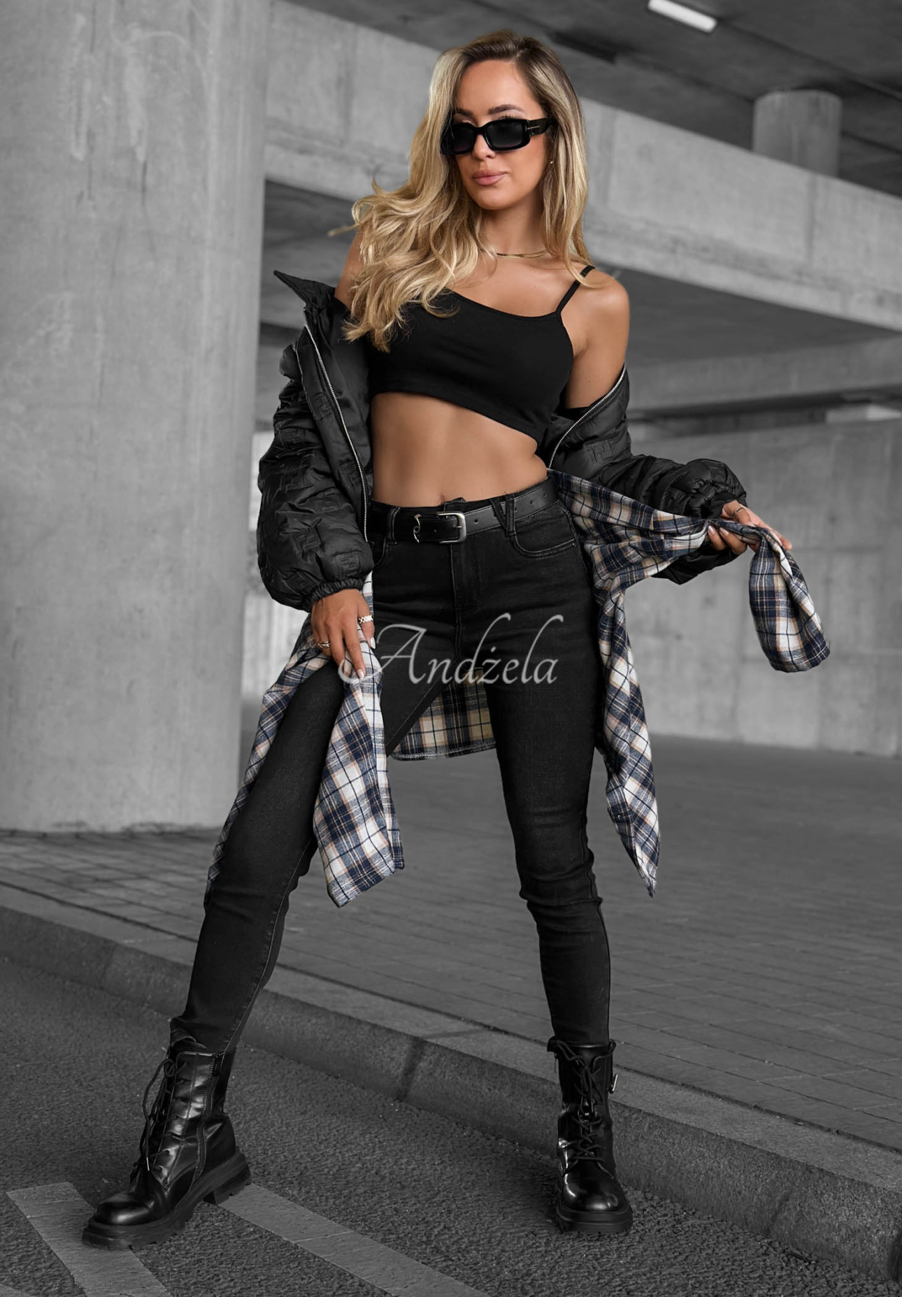 Skinny-Jeans mit Gürtel Lucky You Dunkelgrau