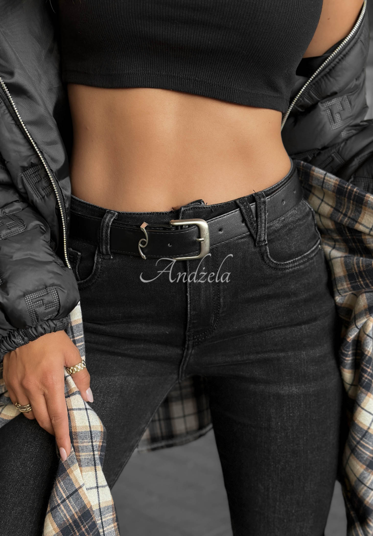 Skinny-Jeans mit Gürtel Lucky You Dunkelgrau