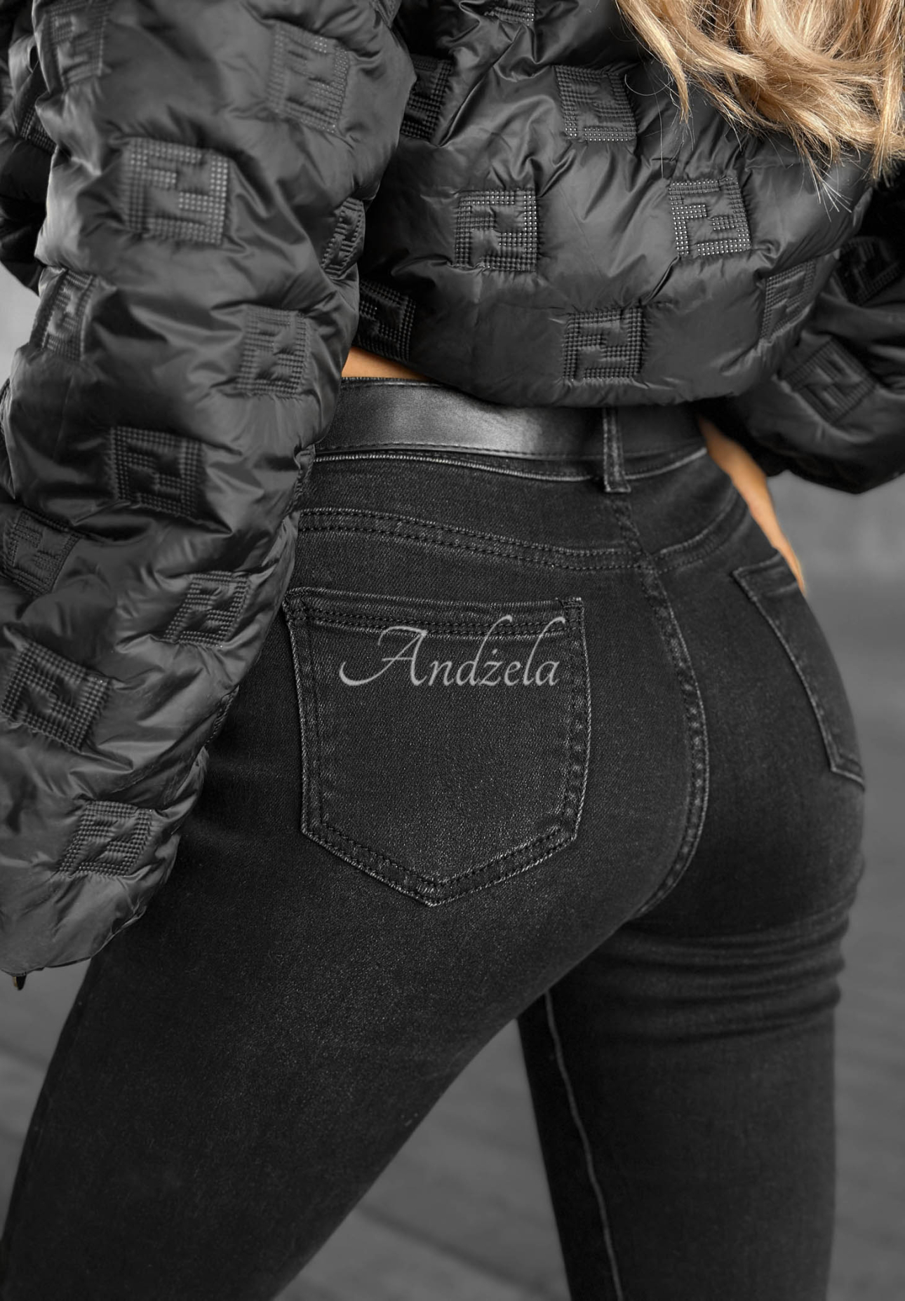 Skinny-Jeans mit Gürtel Lucky You Dunkelgrau
