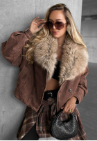 Krótka Jeans Jacke z futerkiem Autumn Teddy Schokoladenbraun