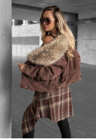 Krótka Jeans Jacke z futerkiem Autumn Teddy Schokoladenbraun
