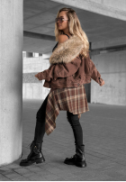 Krótka Jeans Jacke z futerkiem Autumn Teddy Schokoladenbraun