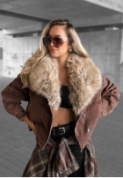 Krótka Jeans Jacke z futerkiem Autumn Teddy Schokoladenbraun