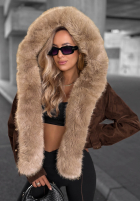 Zamszowa Jacke z futerkiem Honey Autumn Schwarz