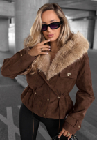 Zamszowa Jacke z futerkiem Honey Autumn Schwarz